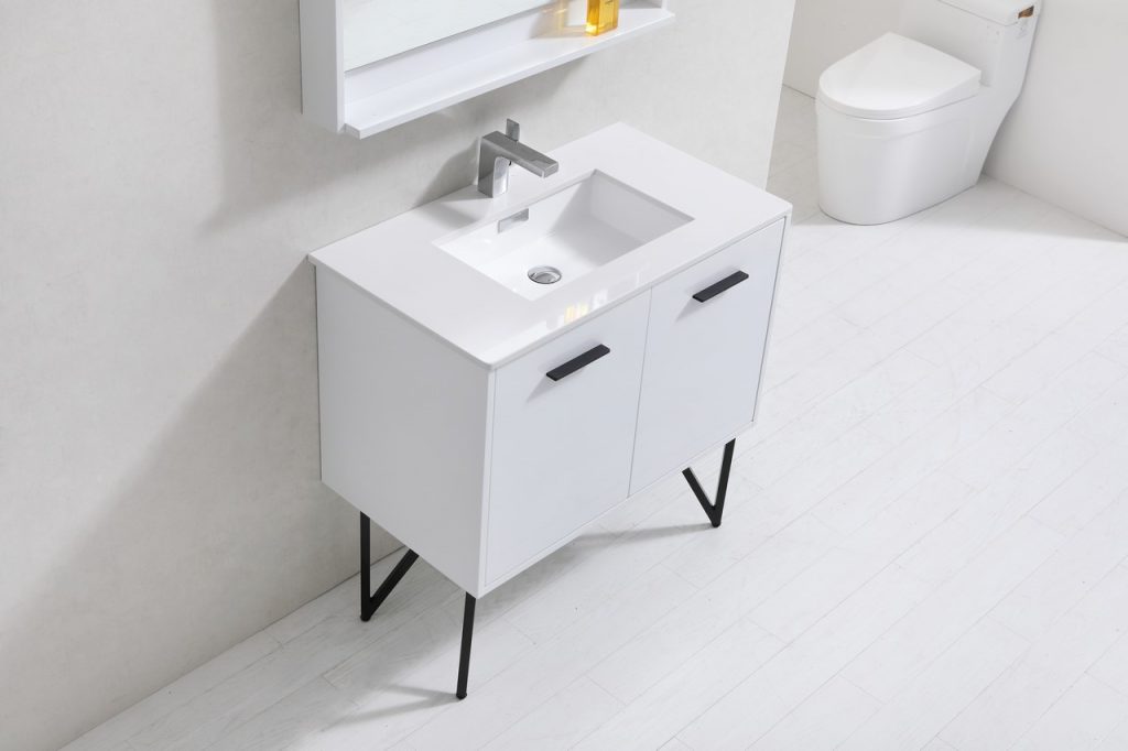 Bosco 36″ Inch Single Sink High Gloss White Modern Bathroom Vanity W/ White Countertop