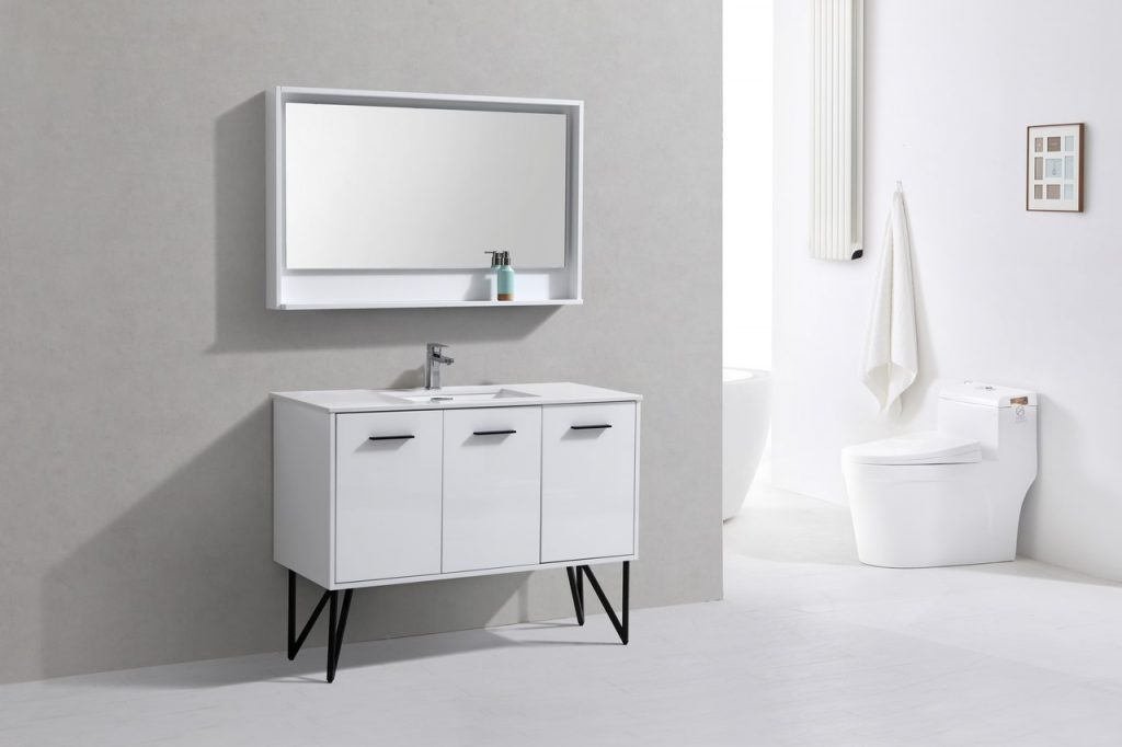 Bosco 48″ Inch Single Sink High Gloss White Modern Bathroom Vanity W/ White Countertop