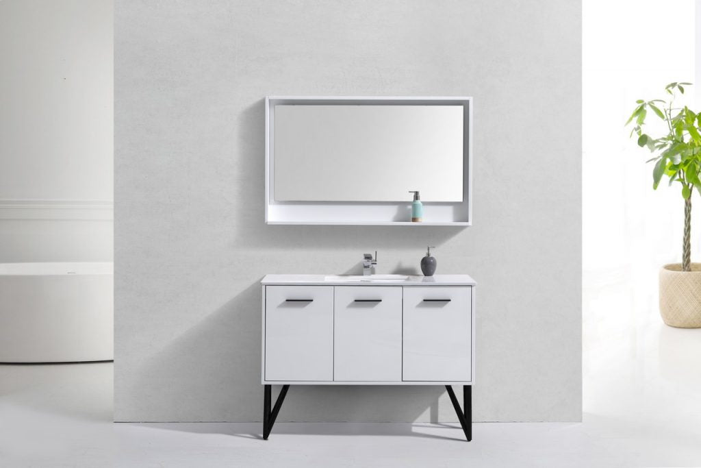 Bosco 48″ Inch Single Sink High Gloss White Modern Bathroom Vanity W/ White Countertop
