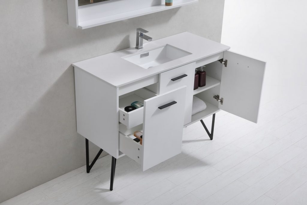 Bosco 48″ Inch Single Sink High Gloss White Modern Bathroom Vanity W/ White Countertop