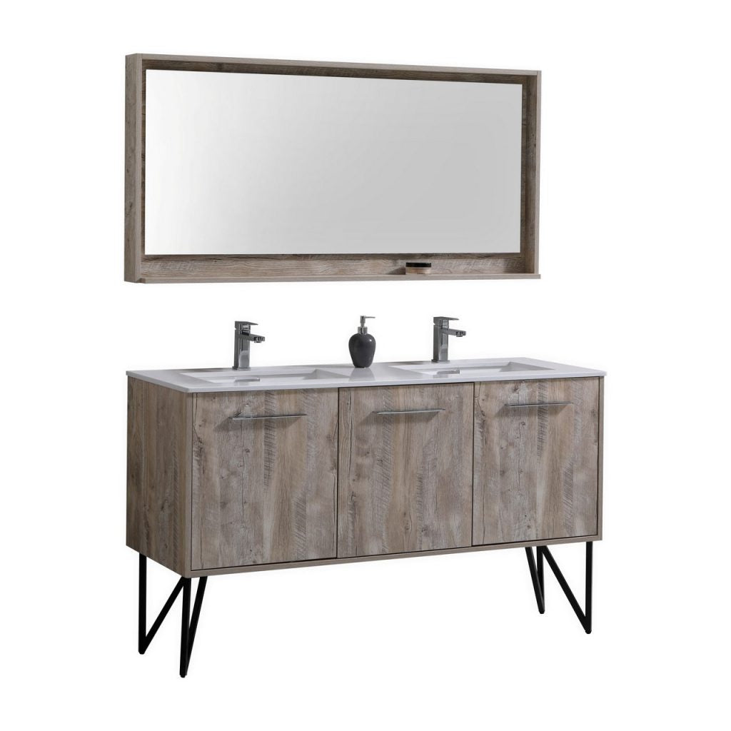Bosco 60″ Inch Double Sink Modern Bathroom Vanity W/ White Countertop