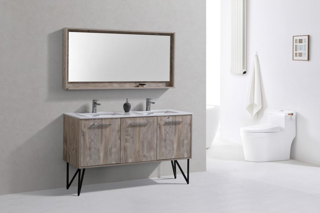 Bosco 60″ Inch Double Sink Modern Bathroom Vanity W/ White Countertop