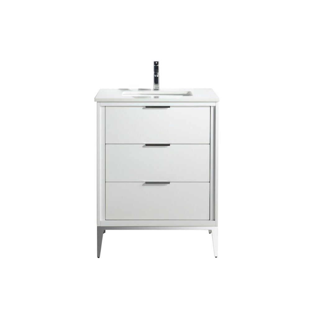 Divani 24″ Inch Gloss White Vanity W/ Quartz Counter Top