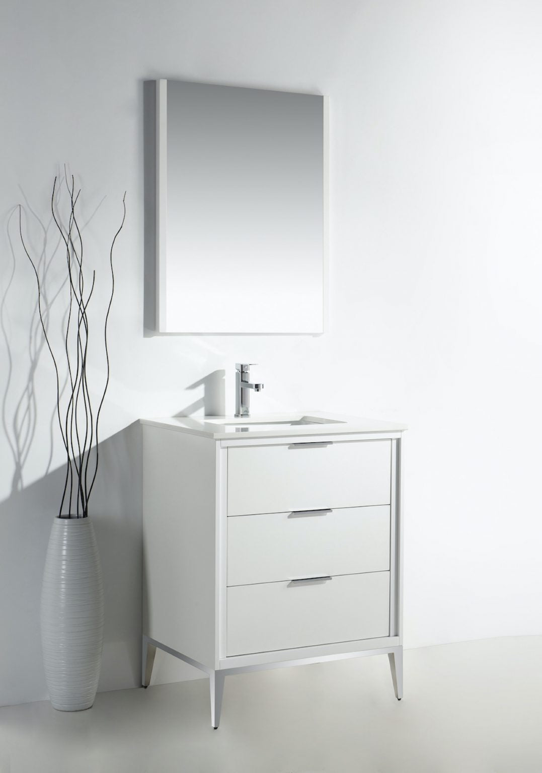 Divani 24″ Inch Gloss White Vanity W/ Quartz Counter Top