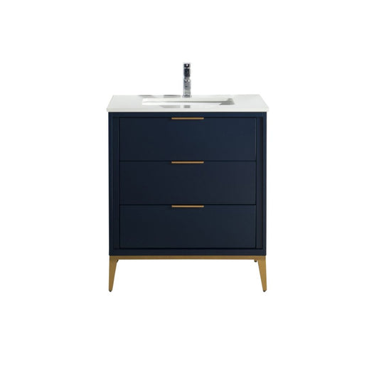 Divani 30″ Inch Navy Blue Vanity W/ Quartz Counter Top