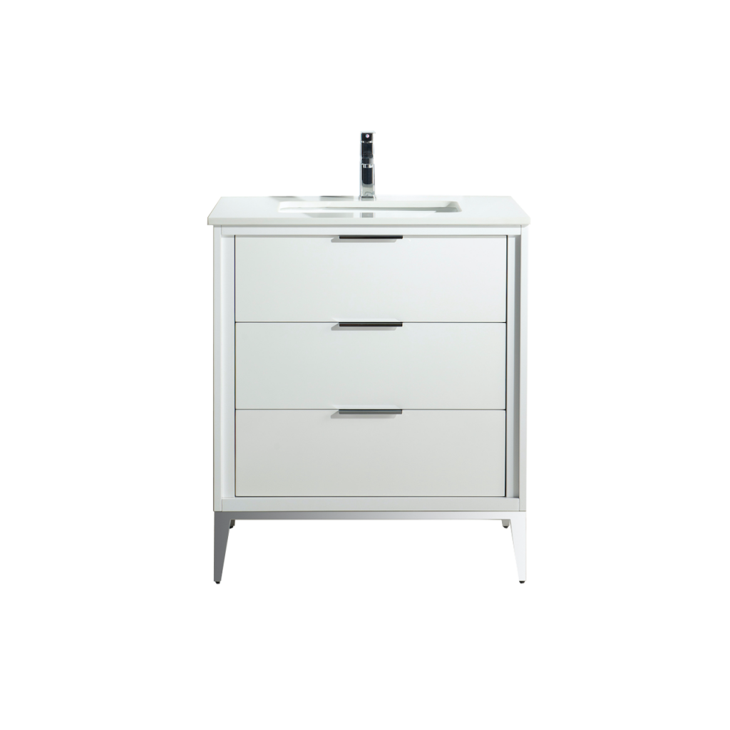 Divani 30″ Inch Gloss White Vanity W/ Quartz Counter Top