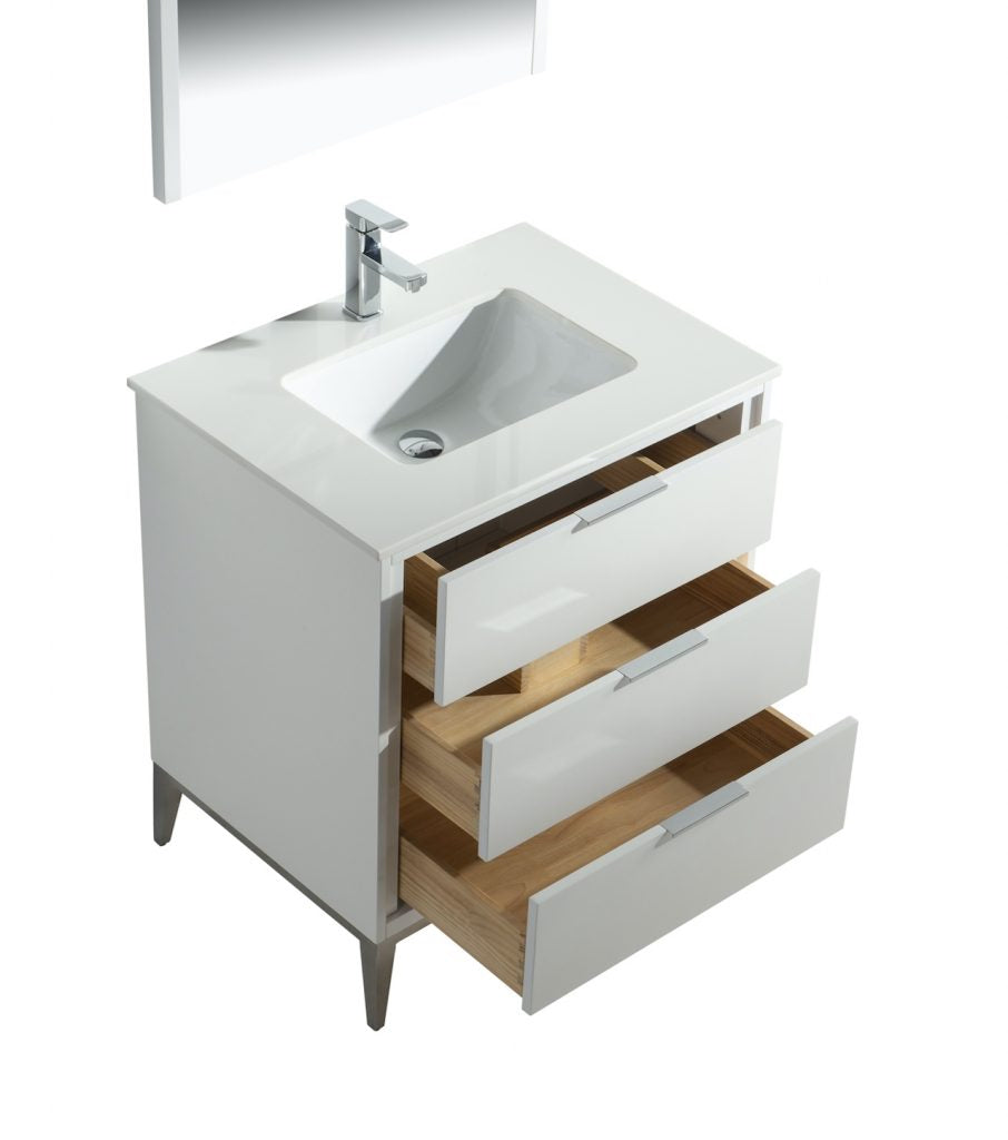 Divani 30″ Inch Gloss White Vanity W/ Quartz Counter Top