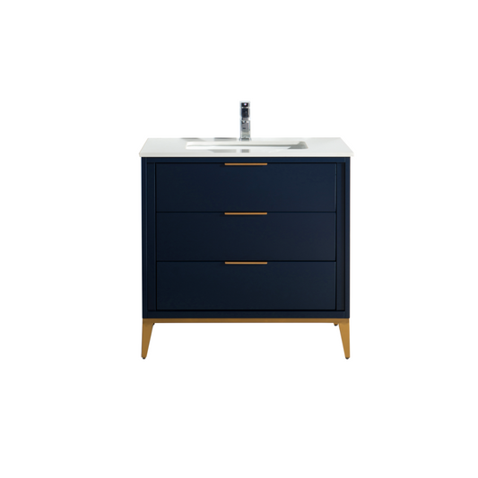 Divani 36″ Inch Navy Blue Vanity W/ Quartz Counter Top