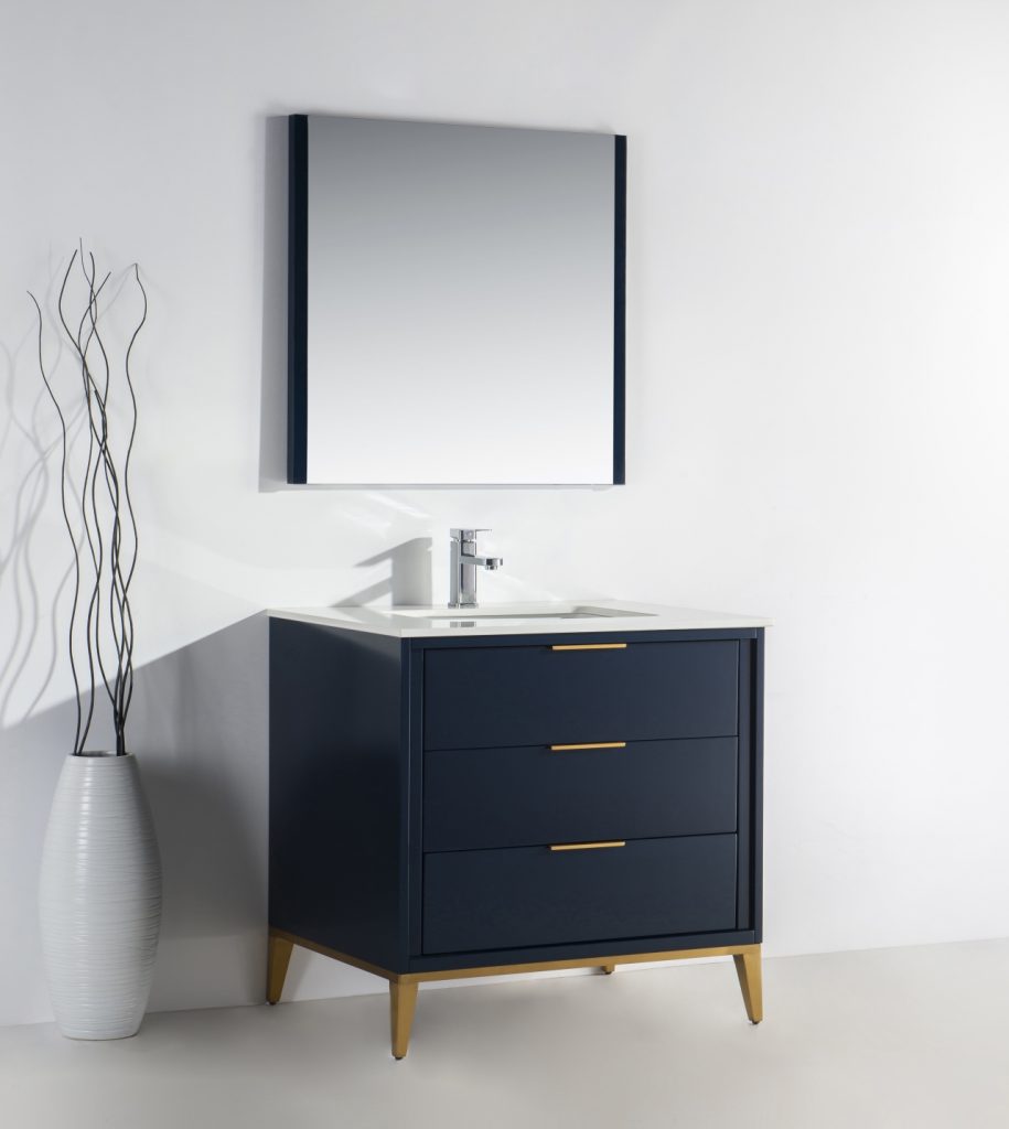 Divani 36″ Inch Navy Blue Vanity W/ Quartz Counter Top