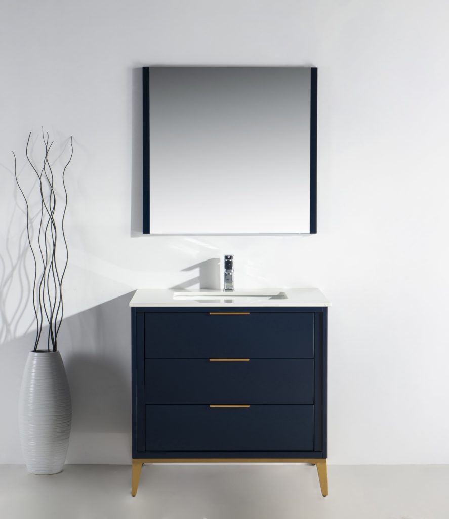 Divani 36″ Inch Navy Blue Vanity W/ Quartz Counter Top