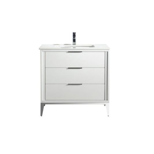 Divani 36″ Inch Gloss White Vanity W/ Quartz Counter Top
