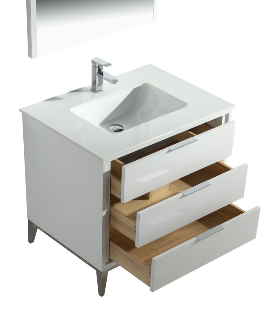 Divani 36″ Inch Gloss White Vanity W/ Quartz Counter Top