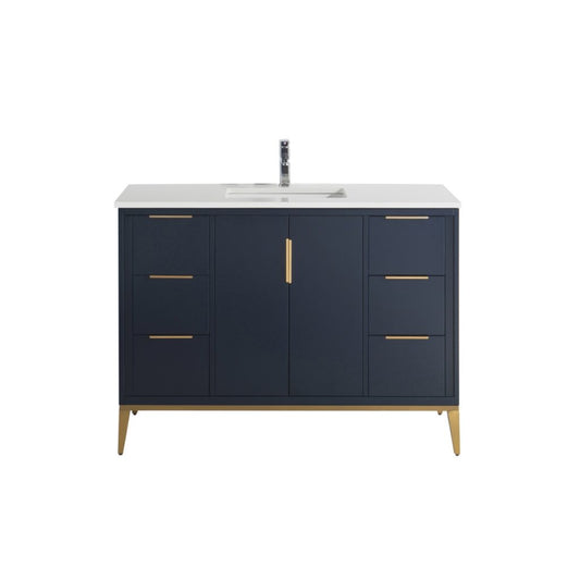 Divani 48″ Inch Navy Blue Vanity W/ Quartz Counter Top