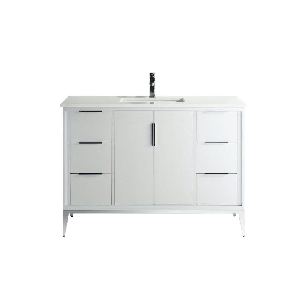 Divani 48″ Inch Gloss White Vanity W/ Quartz Counter Top