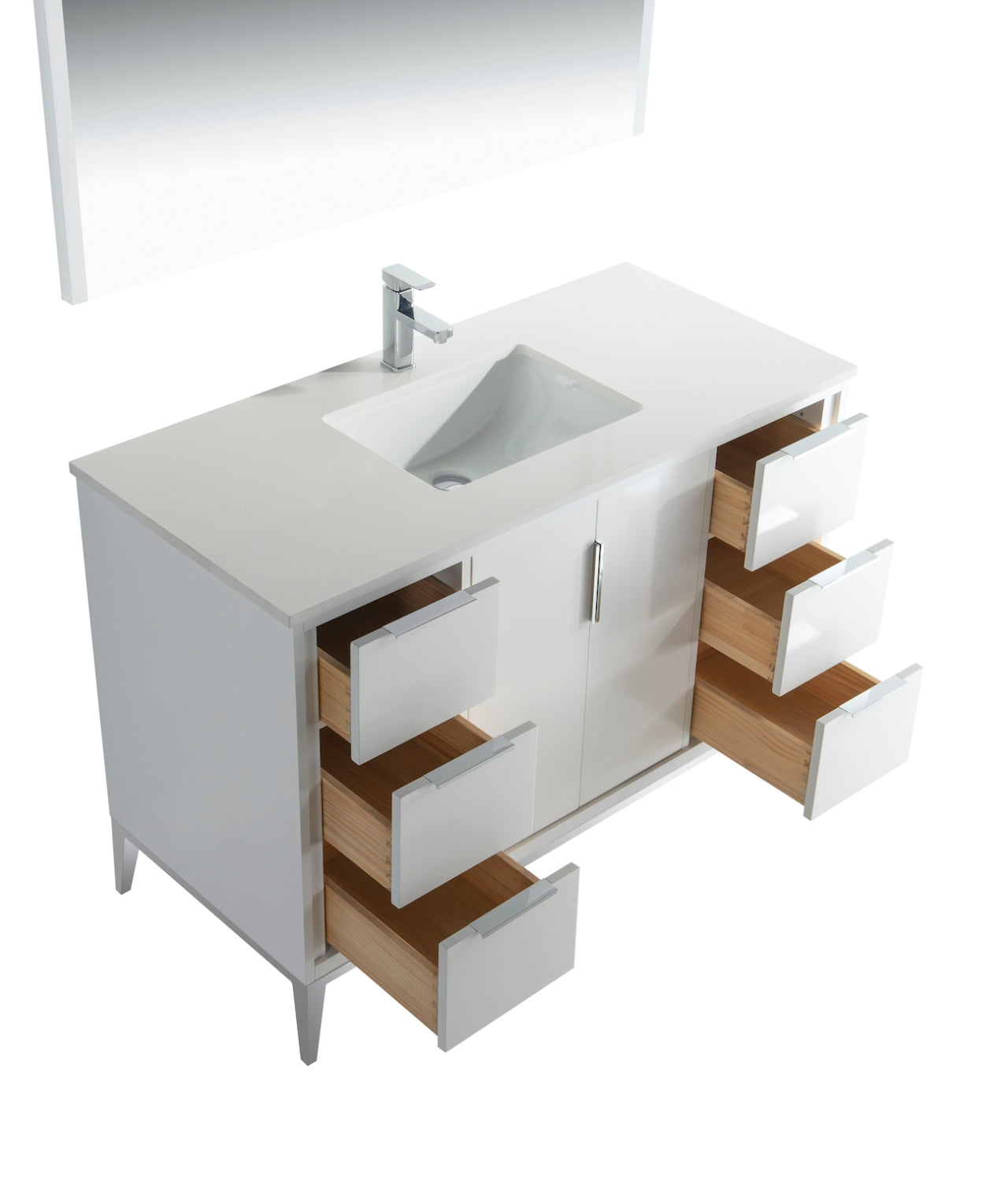 Divani 48″ Inch Gloss White Vanity W/ Quartz Counter Top