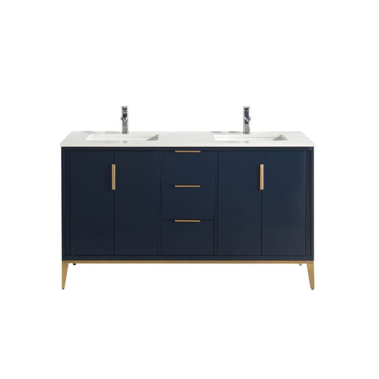 Divani 60″ Inch Navy Blue Vanity W/ Quartz Counter Top