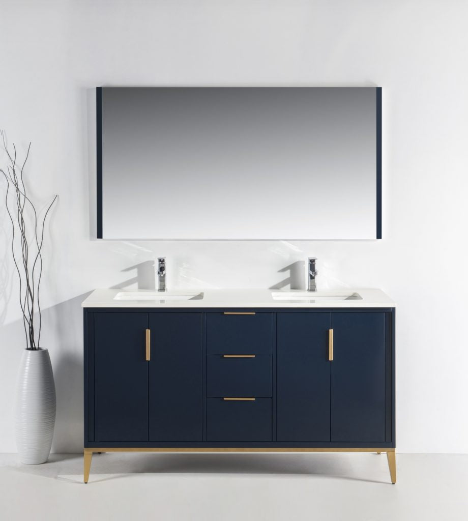 Divani 60″ Inch Navy Blue Vanity W/ Quartz Counter Top