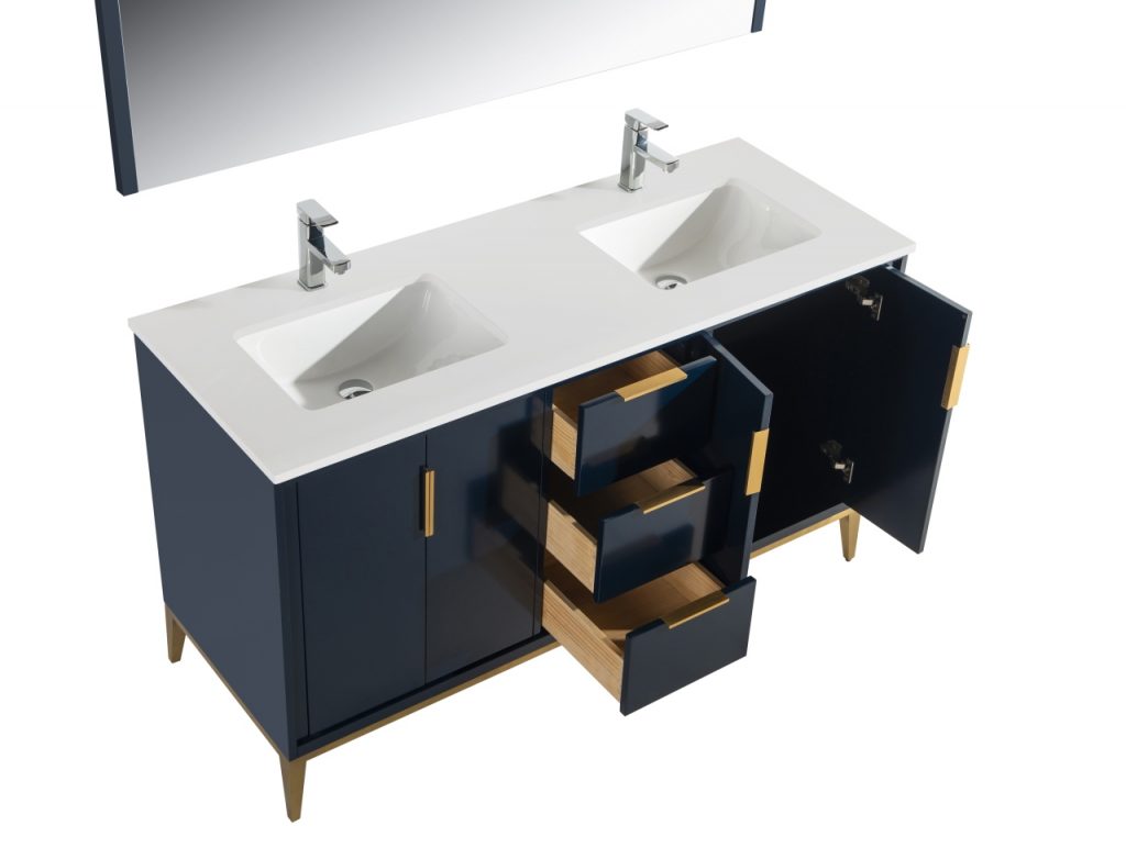 Divani 60″ Inch Navy Blue Vanity W/ Quartz Counter Top