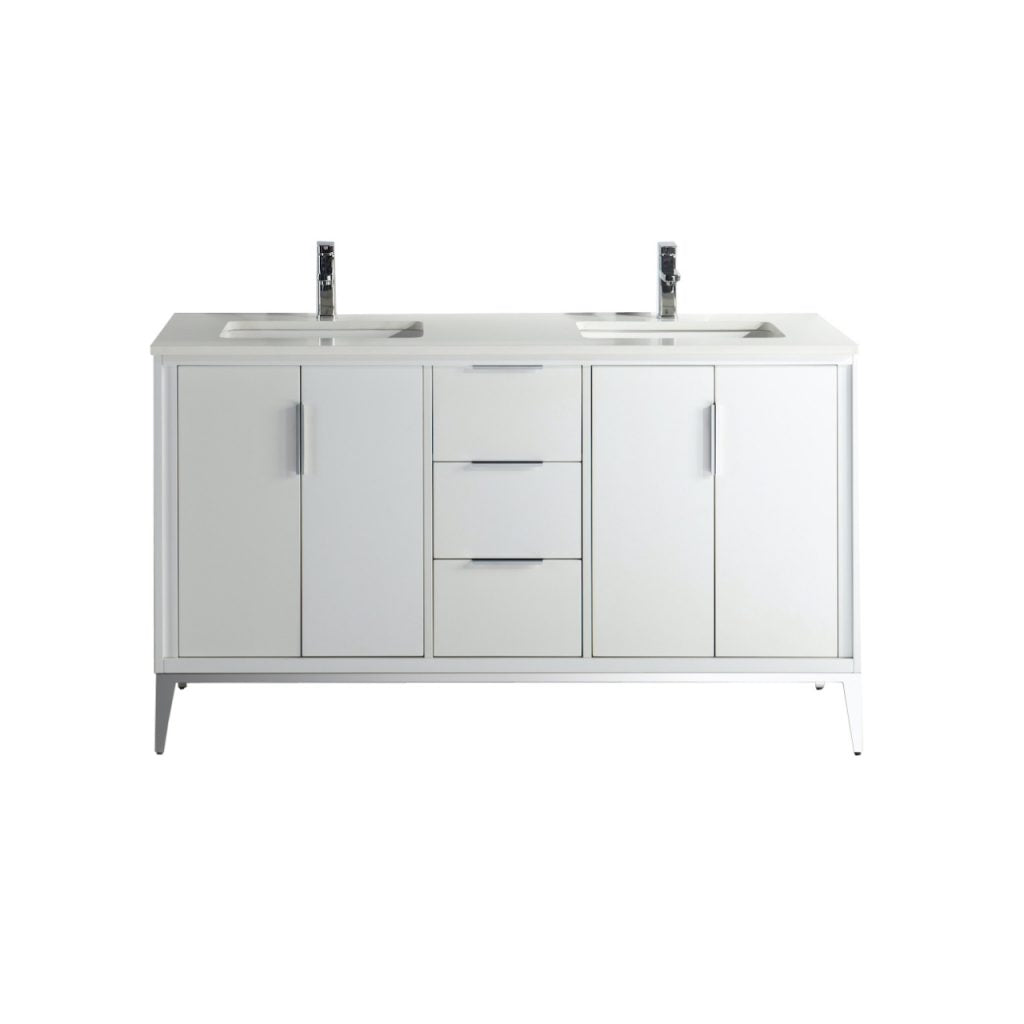 Divani 60″ Inch Gloss White Vanity W/ Quartz Counter Top