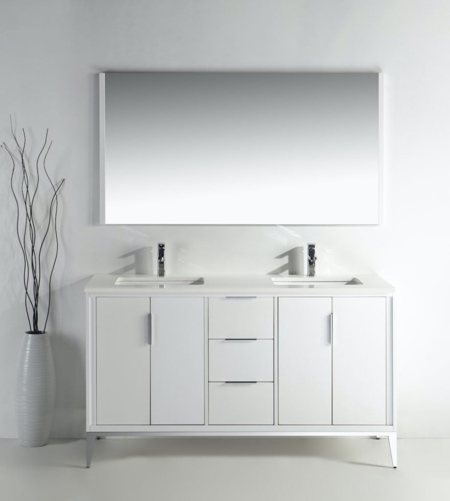 Divani 60″ Inch Gloss White Vanity W/ Quartz Counter Top