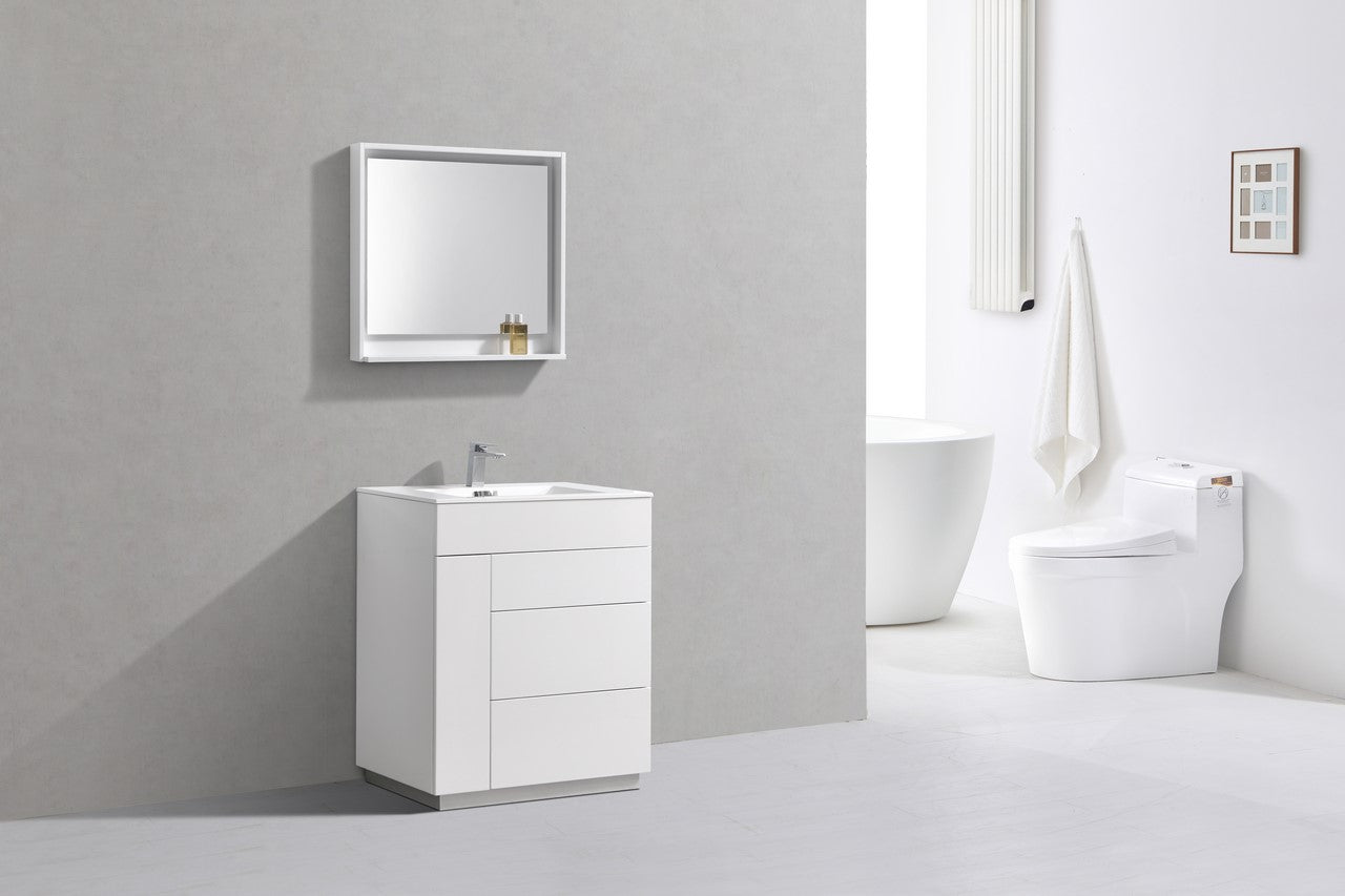 Milano 30″ Inch Gloss White Floor Mount Modern Bathroom Vanity