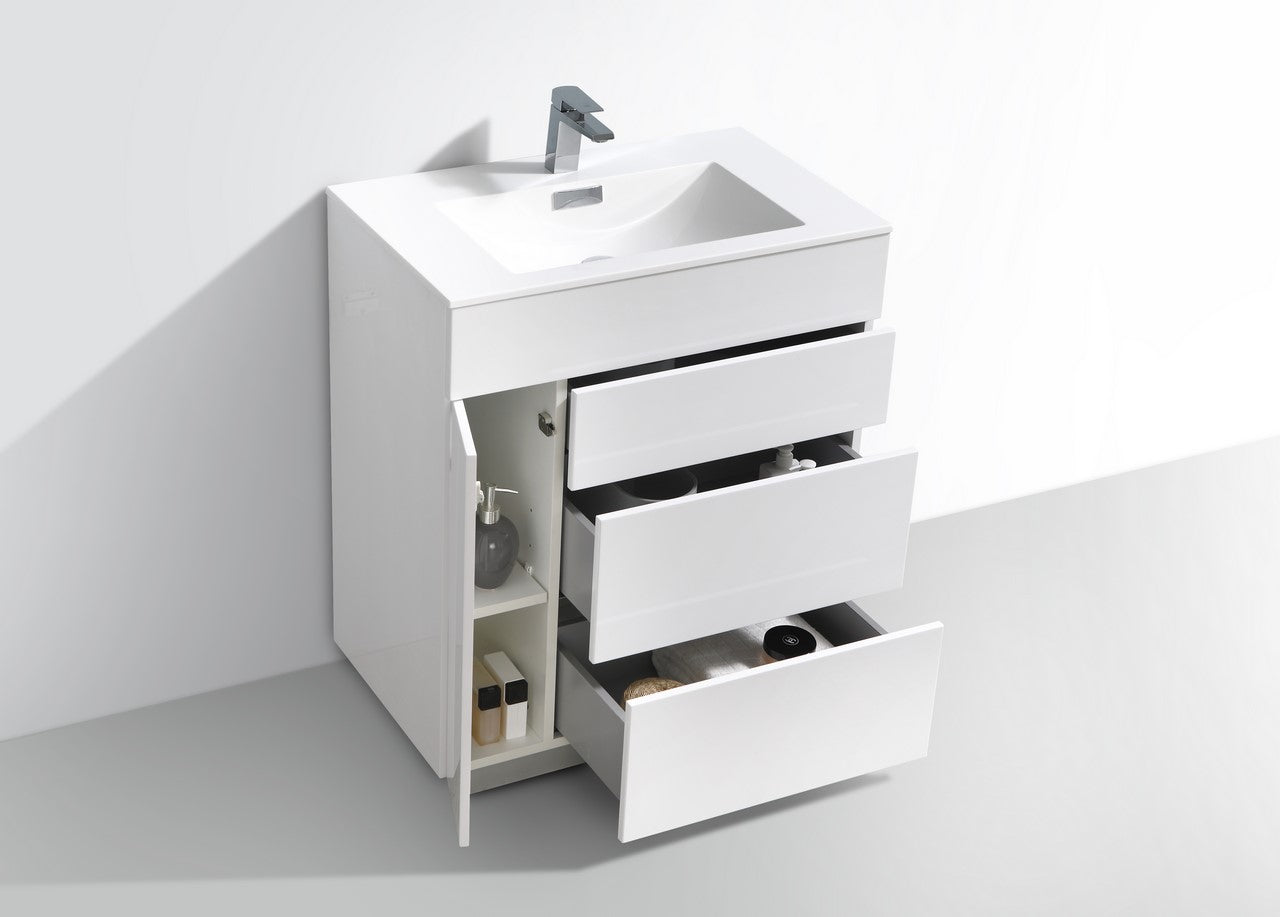 Milano 30″ Inch Gloss White Floor Mount Modern Bathroom Vanity
