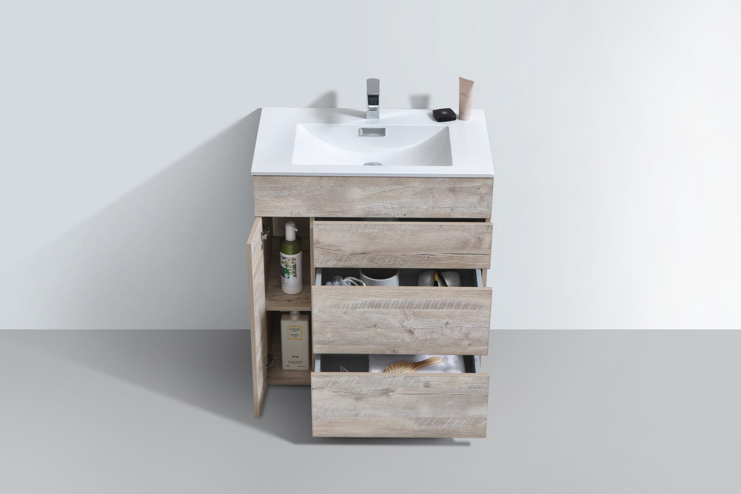 Milano 30″ Inch Nature Wood Floor Mount Modern Bathroom Vanity