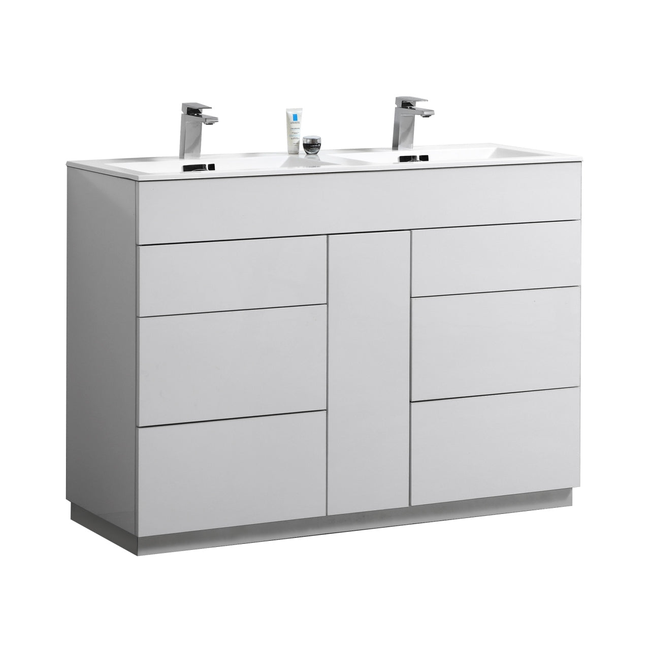 Milano 48″ Inch Double Sink High Gloss White Floor Mount Modern Bathroom Vanity