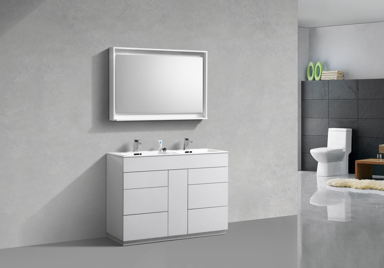 Milano 48″ Inch Double Sink High Gloss White Floor Mount Modern Bathroom Vanity