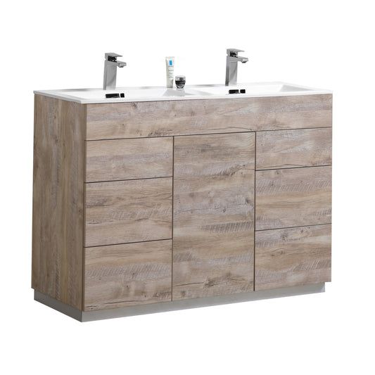 Milano 48″ Inch Double Sink Nature Wood Floor Mount Modern Bathroom Vanity