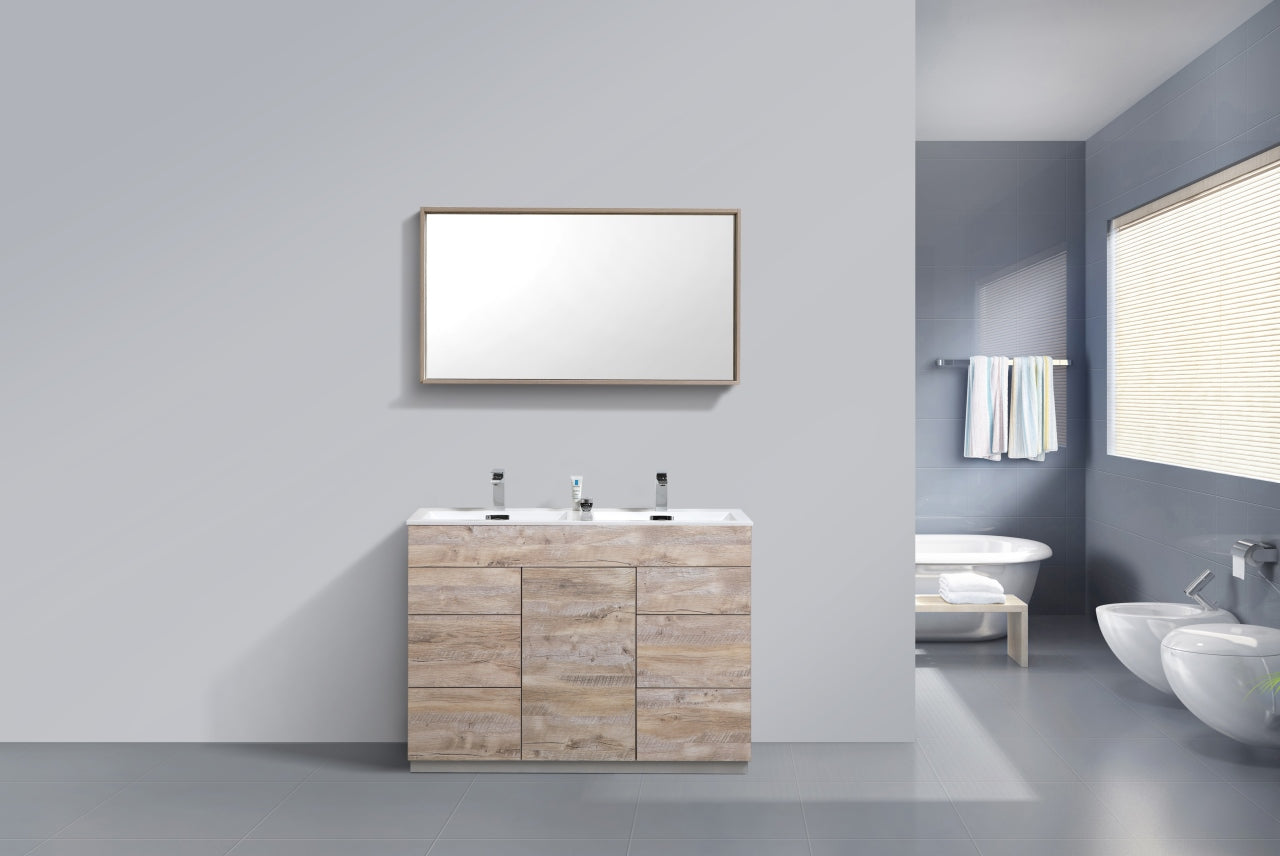 Milano 48″ Inch Double Sink Nature Wood Floor Mount Modern Bathroom Vanity