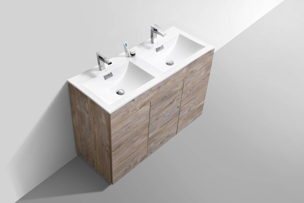Milano 48″ Inch Double Sink Nature Wood Floor Mount Modern Bathroom Vanity