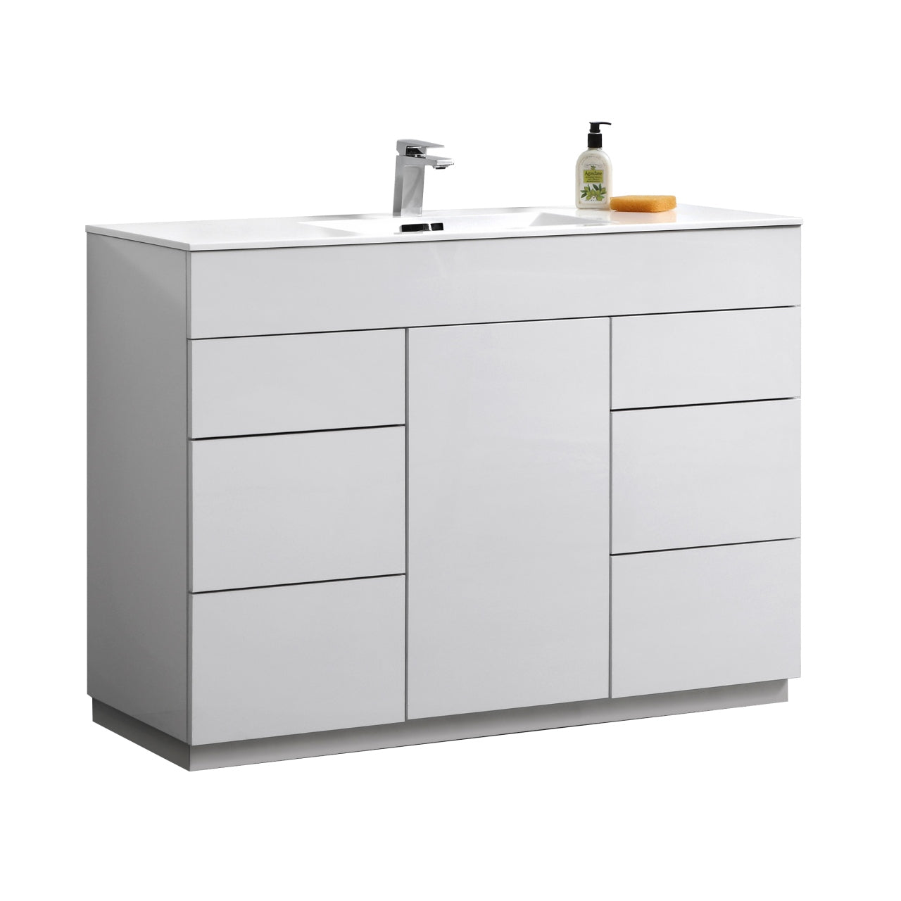 Milano 48″ Inch High Gloss White Floor Mount Modern Bathroom Vanity