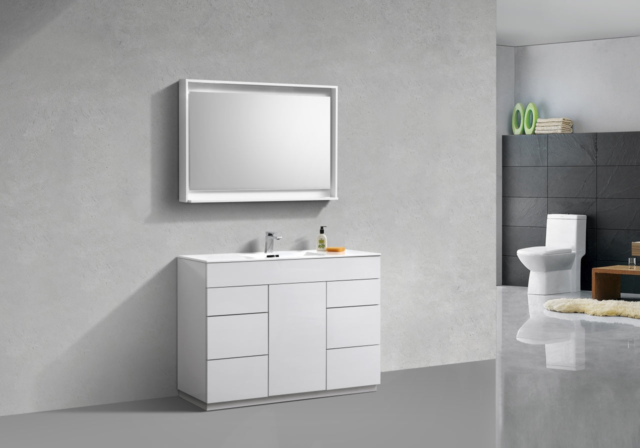 Milano 48″ Inch High Gloss White Floor Mount Modern Bathroom Vanity