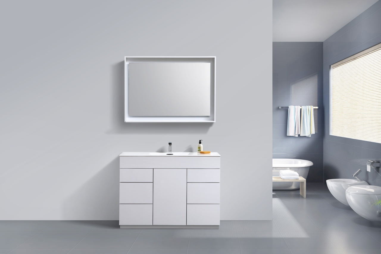 Milano 48″ Inch High Gloss White Floor Mount Modern Bathroom Vanity