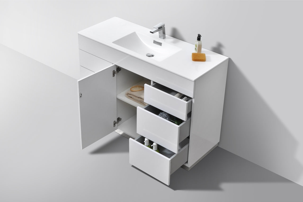 Milano 48″ Inch High Gloss White Floor Mount Modern Bathroom Vanity