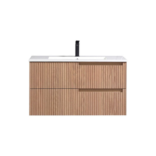 36” Fiore Modern Wall Mount Bathroom Vanity – Oakwood - Right Handle ETA JULY 30