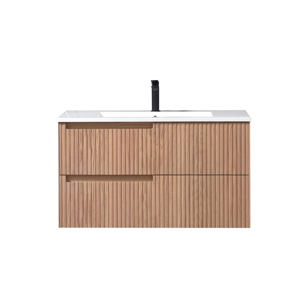 36” Fiore Modern Wall Mount Bathroom Vanity – Oakwood – Left Handle