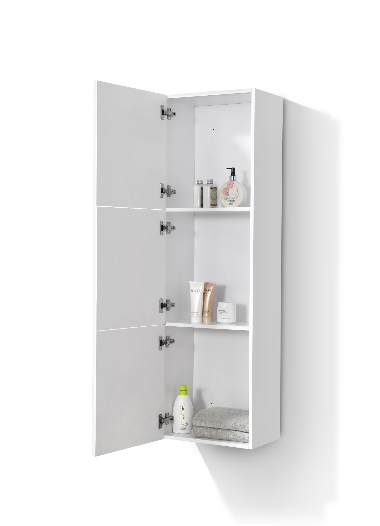 Bathroom Acrylic Veneer Gloss White Linen Side Cabinet w/ 3 Large Storage Areas