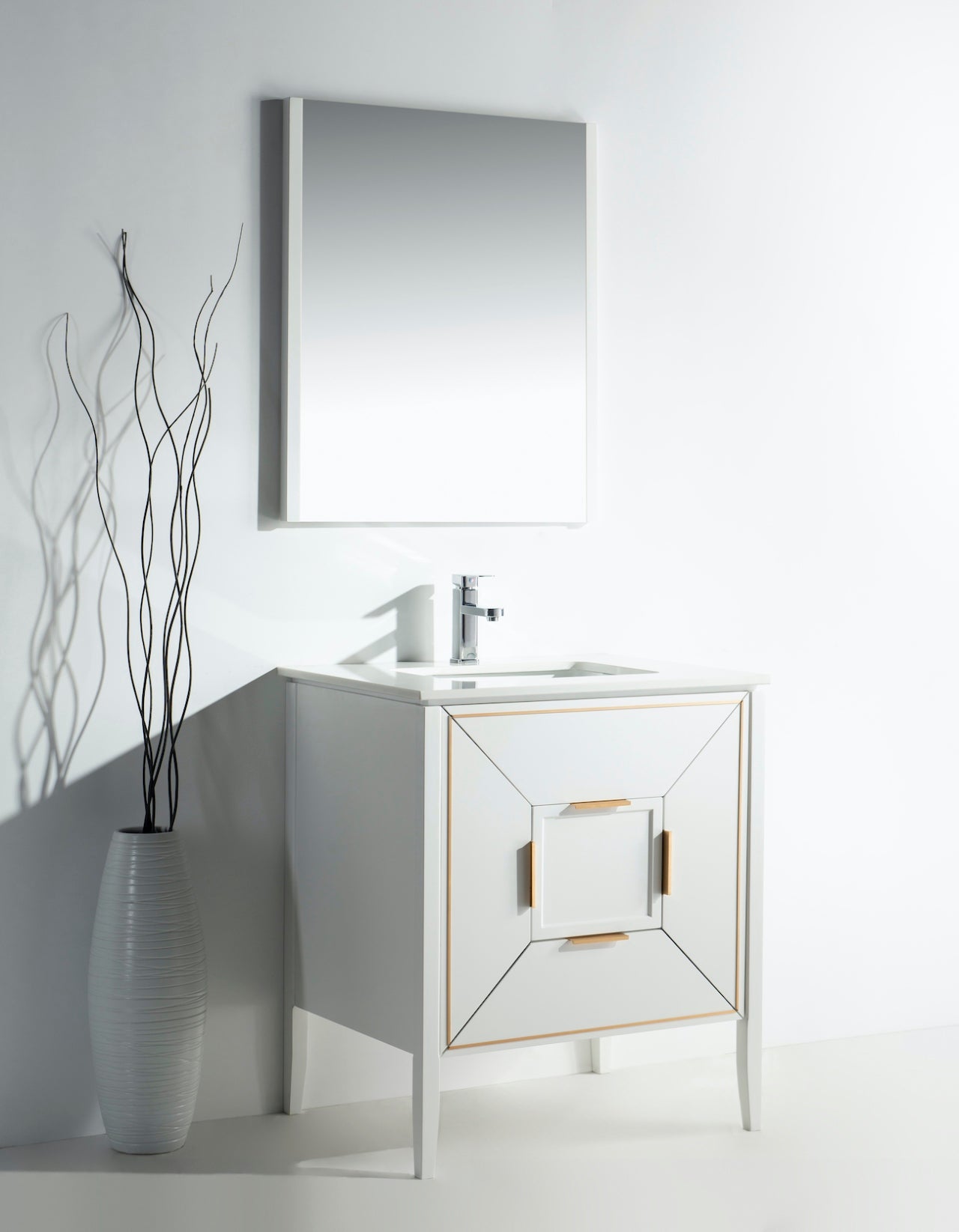 Vetro 30″ Inch Gloss White Vanity W/ Quartz Counter Top