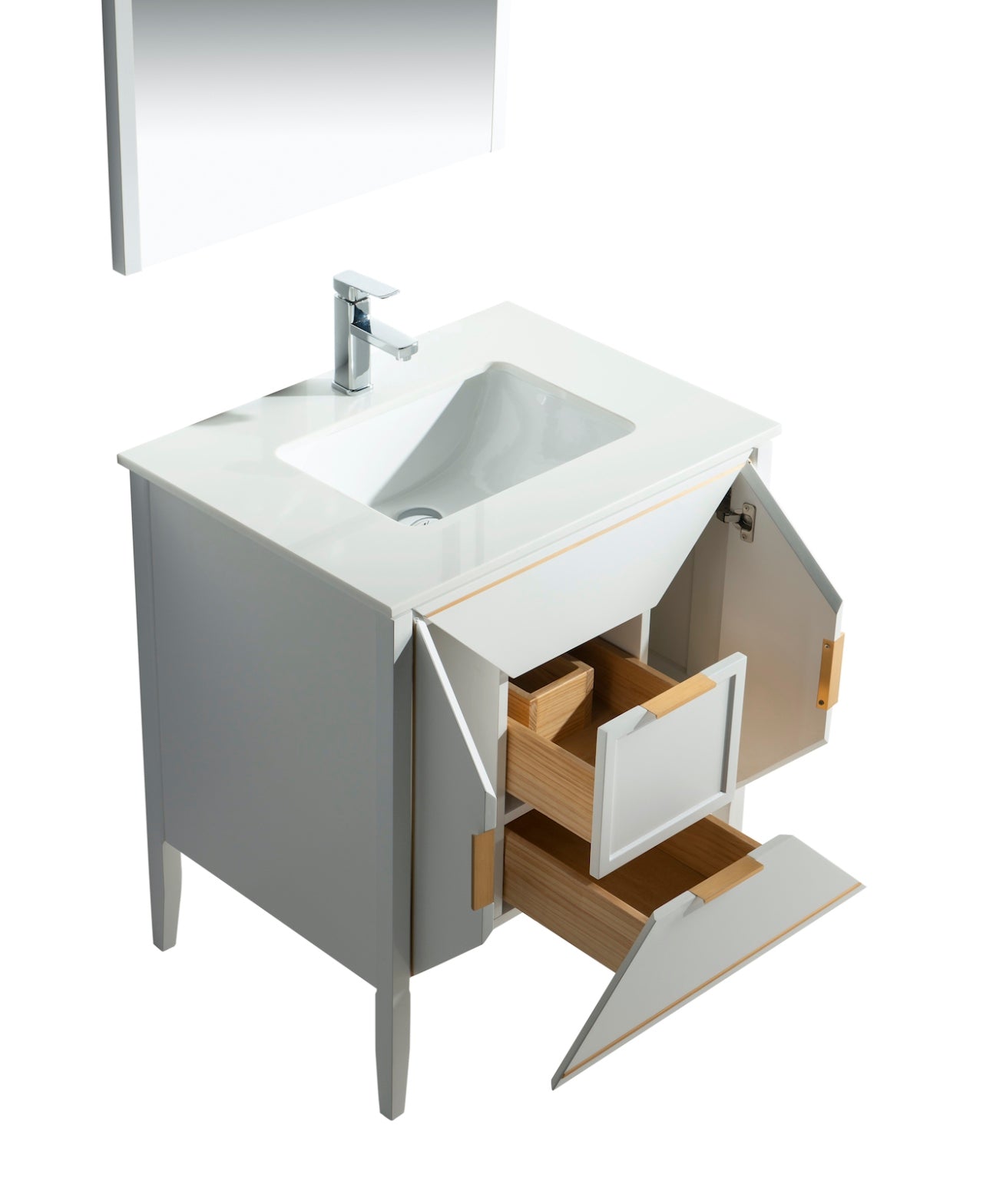 Vetro 30″ Inch Gloss White Vanity W/ Quartz Counter Top