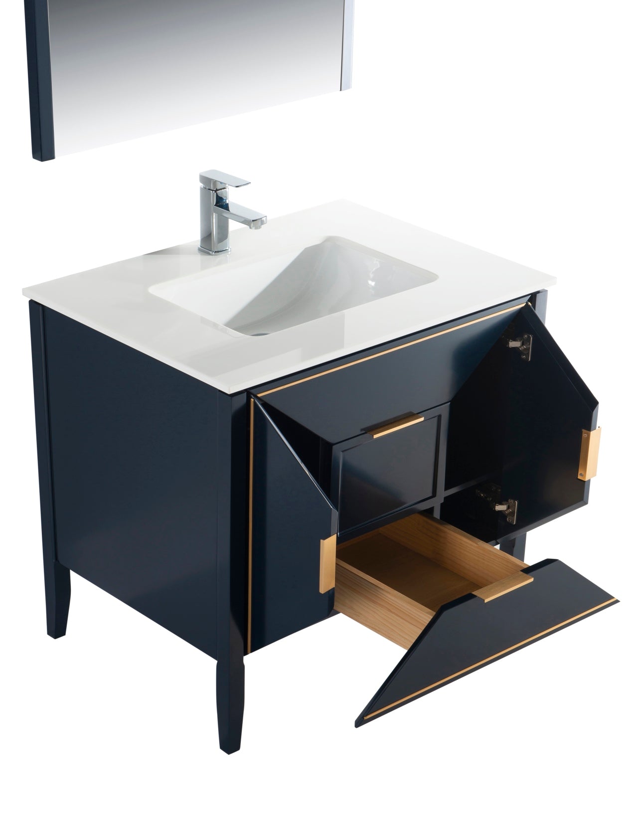 Vetro 36″ Inch Navy Blue Vanity W/ Quartz Counter Top
