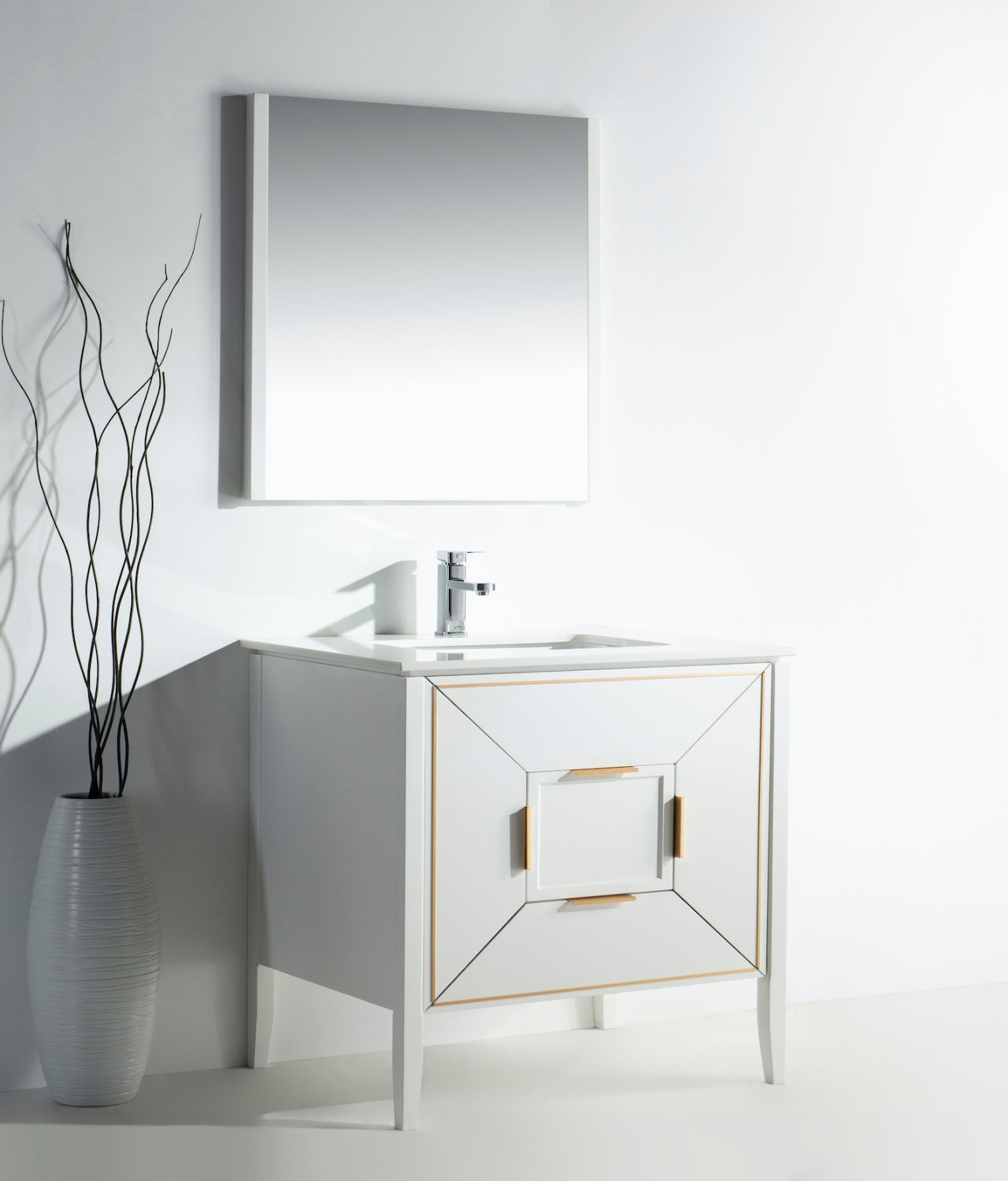 Vetro 36″ Inch Gloss White Vanity W/ Quartz Counter Top