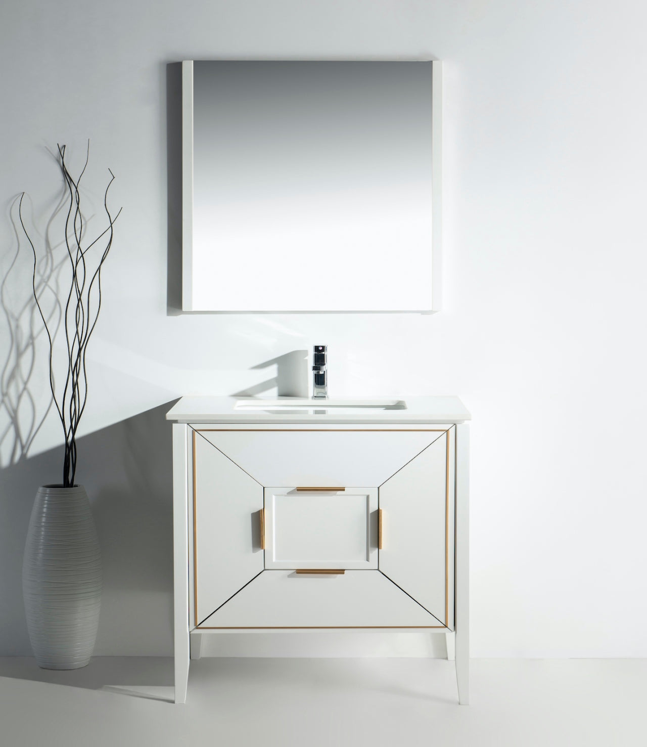 Vetro 36″ Inch Gloss White Vanity W/ Quartz Counter Top