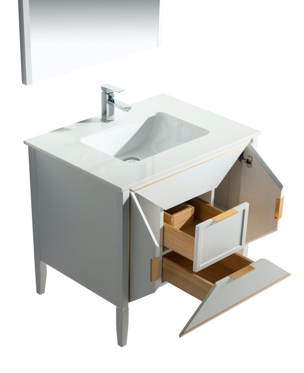 Vetro 36″ Inch Gloss White Vanity W/ Quartz Counter Top