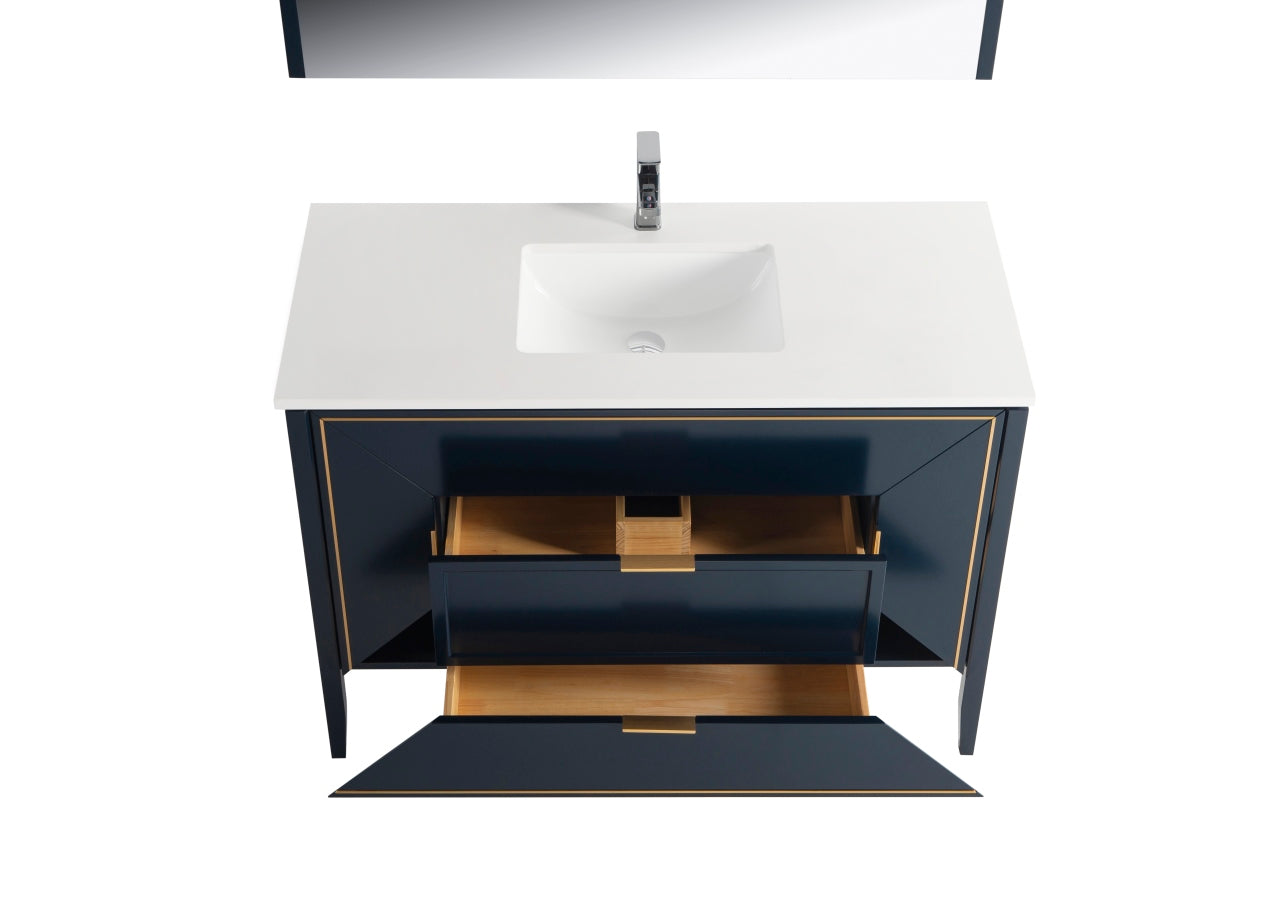 Vetro 48″ Inch Navy Blue Vanity W/ Quartz Counter Top