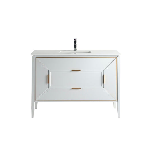 Vetro 48″ Inch Gloss White Vanity W/ Quartz Counter Top