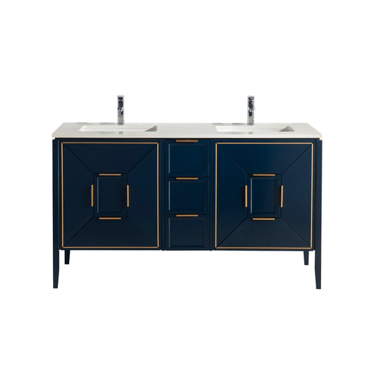 Vetro 60″ Inch Navy Blue Vanity W/ Quartz Counter Top