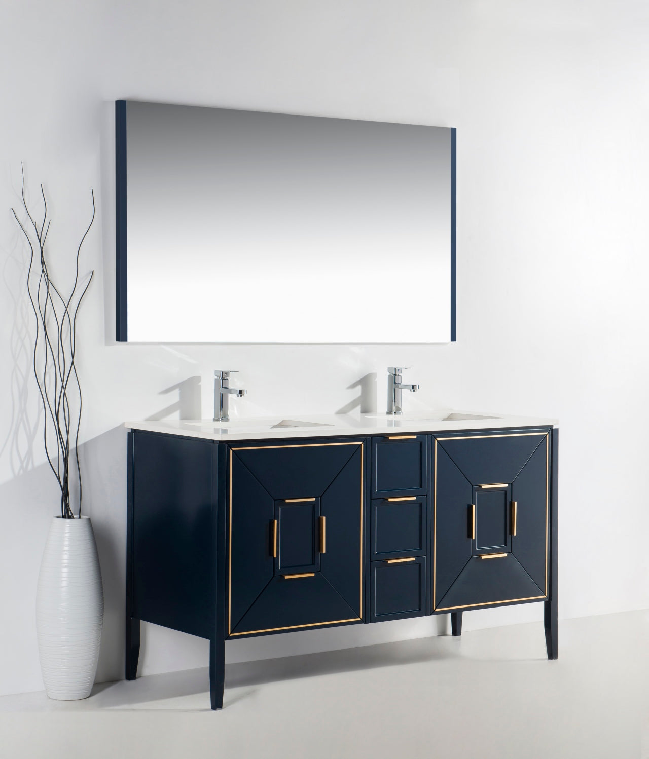 Vetro 60″ Inch Navy Blue Vanity W/ Quartz Counter Top