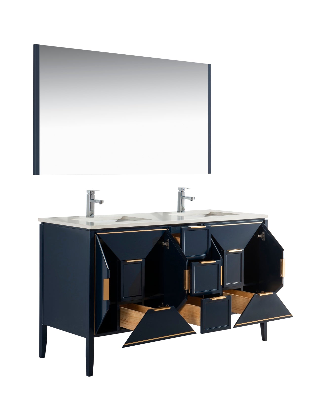 Vetro 60″ Inch Navy Blue Vanity W/ Quartz Counter Top